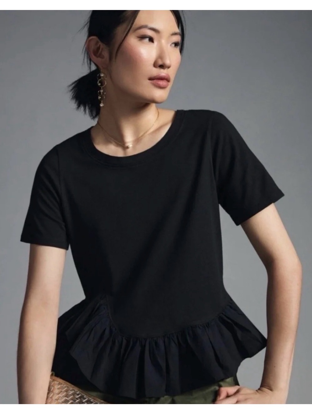 Maeve Anthropologie Ruffle-Hem Peplum Blouse Short Sleeve Top XS